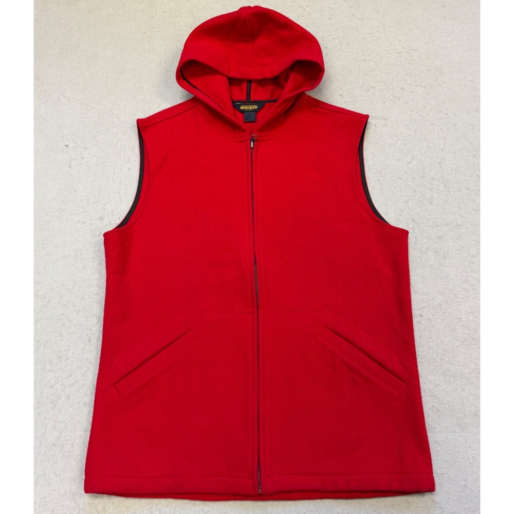 Vintage Woolrich Red Wool Hooded Vest Womens L/XL Full Zip USA‎ Outdoor Hiking